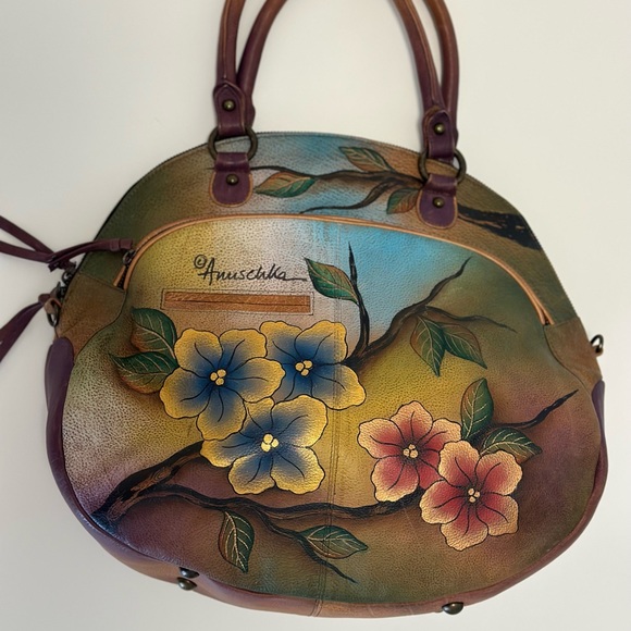 Anuschuka Hand Painted Large Dome Satchel Handbag Love Birds & Florals - Picture 10 of 15